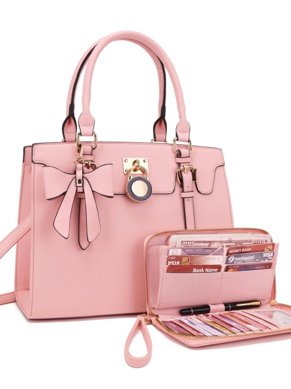 Women High End Satchel Tote Shoulder Handbags Purses Wallet Set